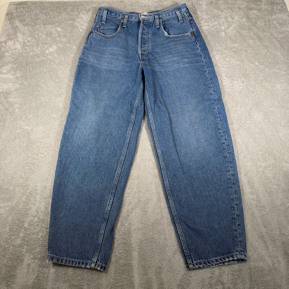 RE/DONE Jeans Womens 29 Blue Medium Wash Peg Leg High Rise Button Fly Denim